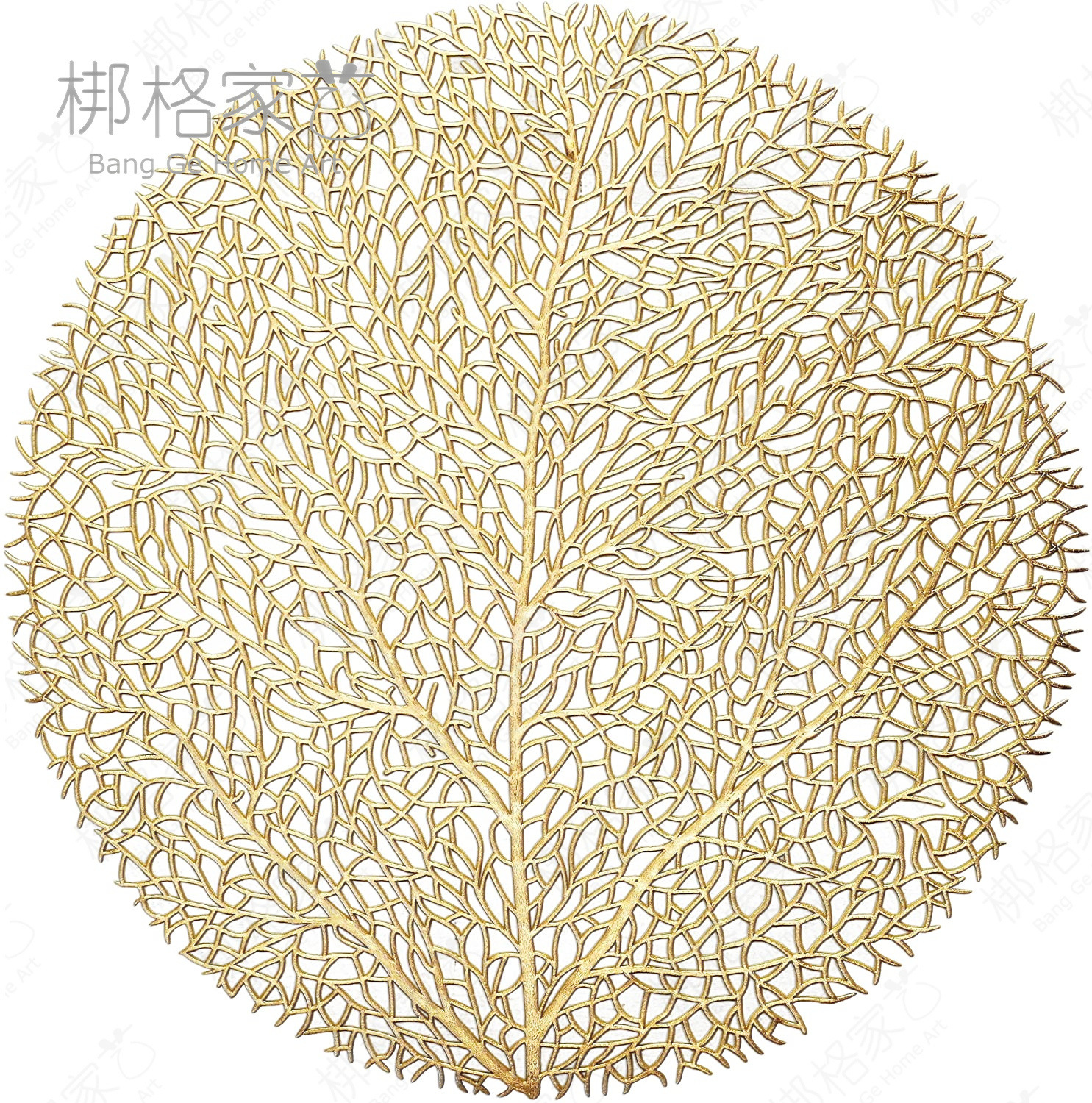 餐垫仿真珊瑚枝烫金缕空PVC餐桌垫北欧风装饰树枝镀金西餐垫圆型