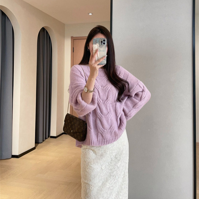 Atmospheric Wool Mohair Soft and Fluffy Cable-Knit Off-Shoulder Sweater Top for Women 2026 Spring New Style