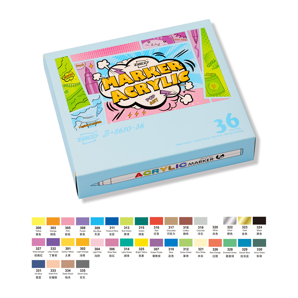 84 color rosa marcador acrílico impermeable color apilable Guangna Z8610 arte pintura cepillo marcador a base de agua