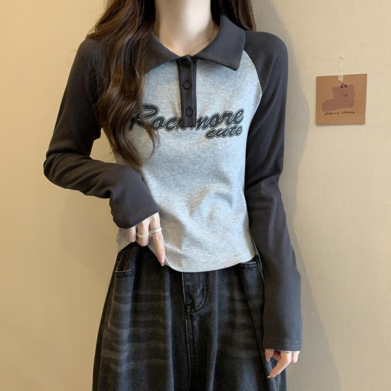 plus size American Retro Polo Neck T-shirt Spring and Autumn New 2024 chubby girl Slim Fit Short Shoulder Long Sleeve Clothes plus size American Retro Polo Neck T-shirt Spring and Autumn New 2024 chubby girl Slim Fit Short Shoulder Long Sleeve Clothes