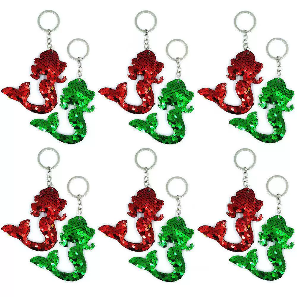 厂家批发亮片美人鱼钥匙扣反光双面亮片钥匙扣女士包汽车亮片挂件