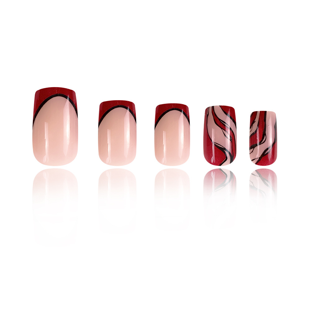 Pegatinas de uñas de moda más vendidas en Europa y América, pegatinas de uñas falsas de estilo francés rojo, pegatinas de uñas con rayas onduladas image 6