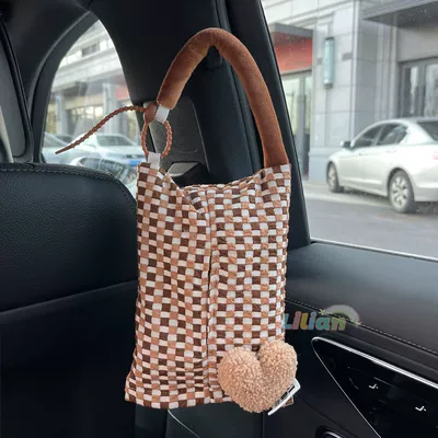 Car tissue box/set: Hanging Tissue Box - no-specifications-brown-plush-love-brown-and-white-hanging-tissue-bag