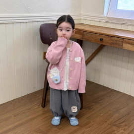 女童针织衫外套秋装2025新款韩版休闲儿童圆领毛衣女宝宝秋季开衫