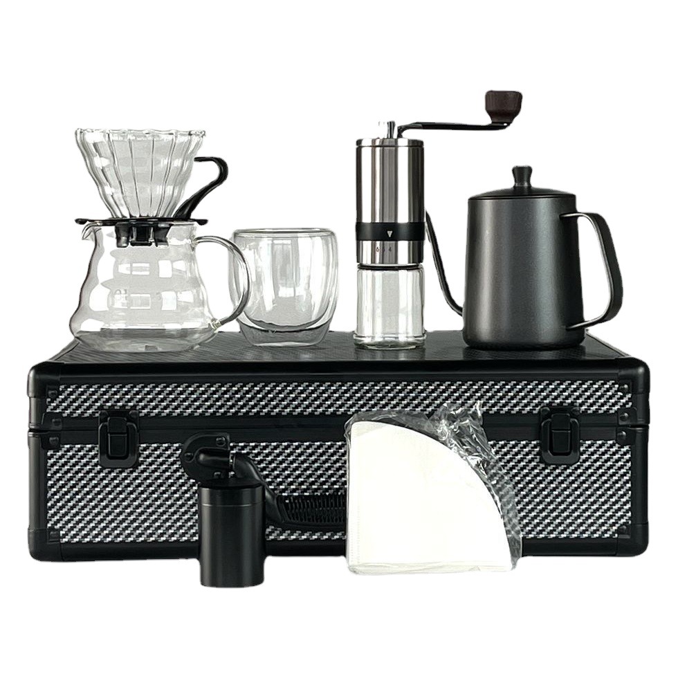 Boutique de café portátil de viaje con escala traje caja de regalo cafetera de mano