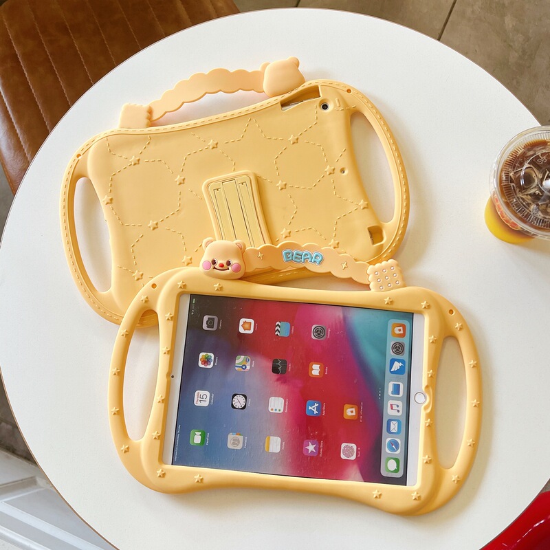 Cute Cartoon Butter-Colored Handle Portable Ipad11 Protective Case 102 9Th Generation Air54 Silicone Mini67 Anti-Fall