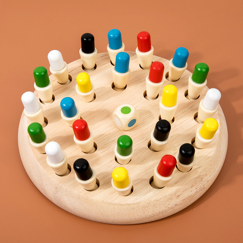 跨境木制颜色记忆棋盘亲子桌面游戏专注力训练益智思维训练玩具