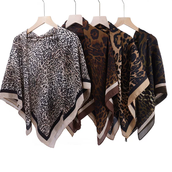 European and American Hot-Selling Spring & Fall Leopard Print Tassel Square Scarf, Fashionable and Versatile Small Silk Scarf, Scarf, Headscarf, Elegant Shawl Scarf