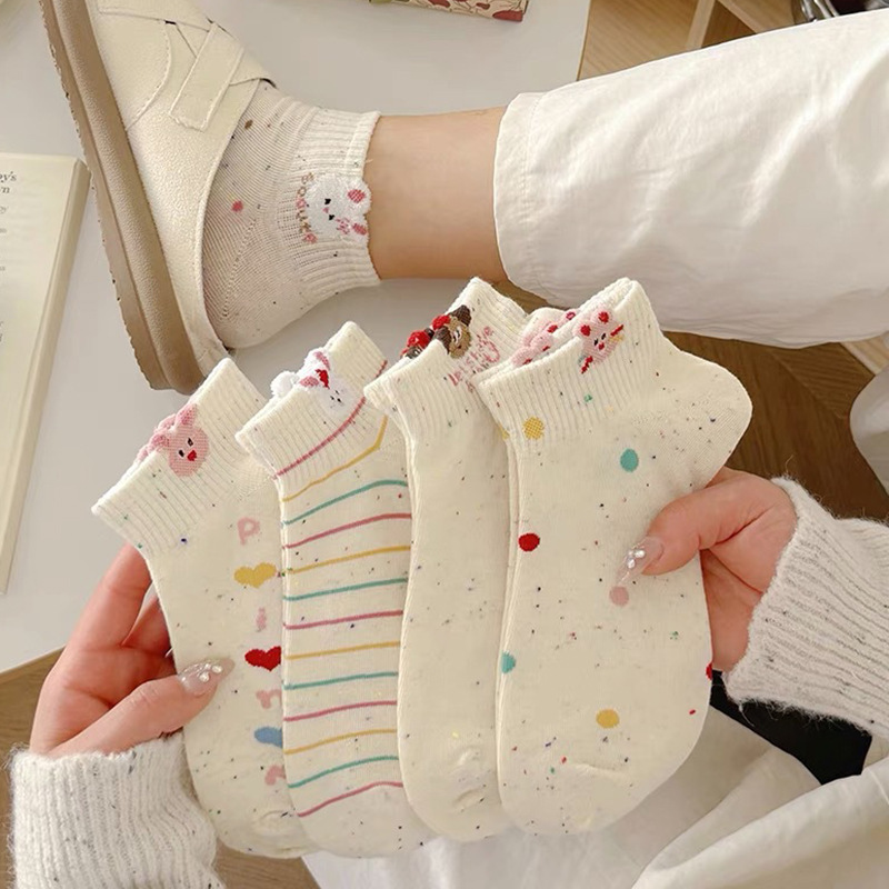 Dot Yarn Bunny Socks Women's Spring and Summer Japanese Short Socks Cute Cartoon Spring and Autumn Short Tube Shallow Mouth New Arrival Boat Socks Ins