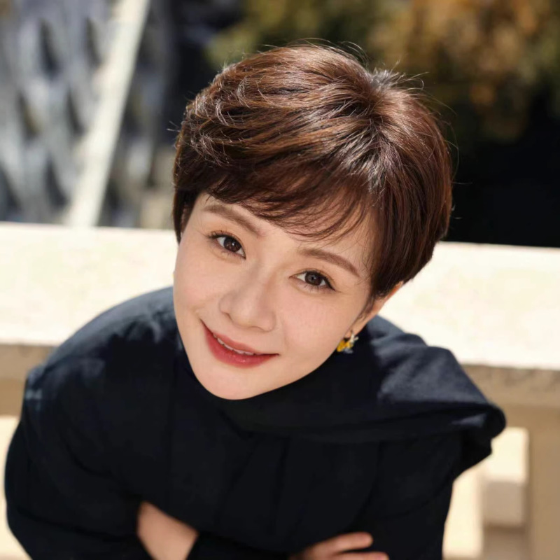 Full Head Wig Made of Real Human Hair for Women, Short Straight Hair, Suitable for Middle-Aged and Elderly Mothers, Lightweight and Natural-Looking Real Hair Wig