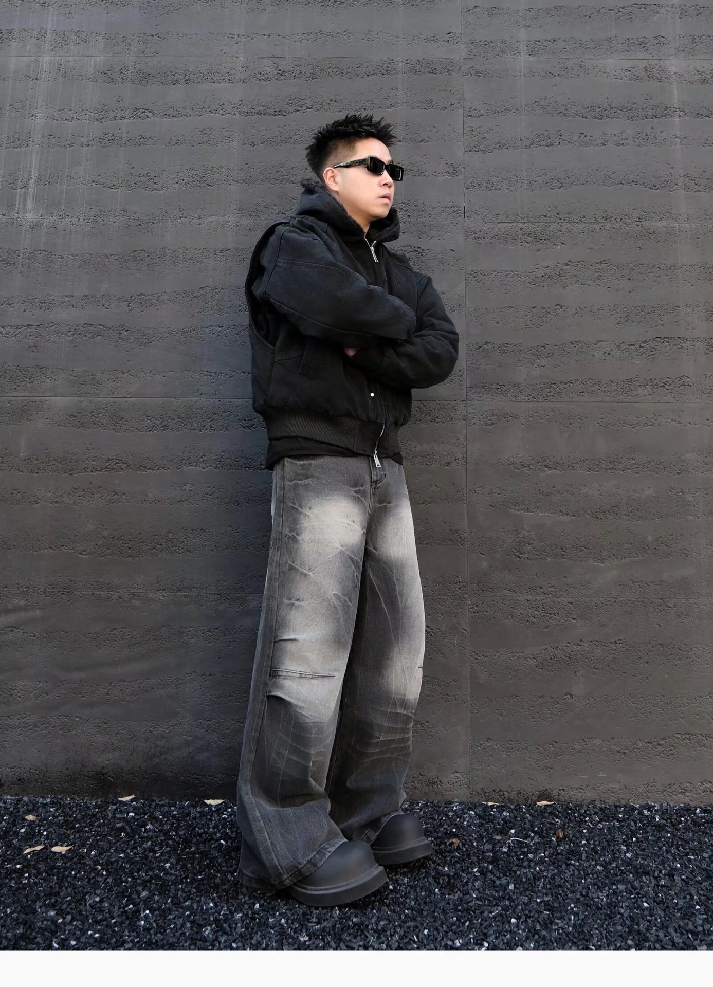 2025 Spring And Autumn American High Vintage Distressed Dyed Paris Ripped Jeans Men's Street Straight Loose Flared Pants_mkmklike.com