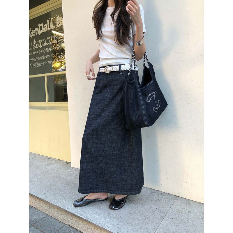 【Special Offer from Thirteen Rows, No Returns or Exchanges】American Retro Denim Midi Skirt for Women, Long Versatile Casual A-Line Skirt
