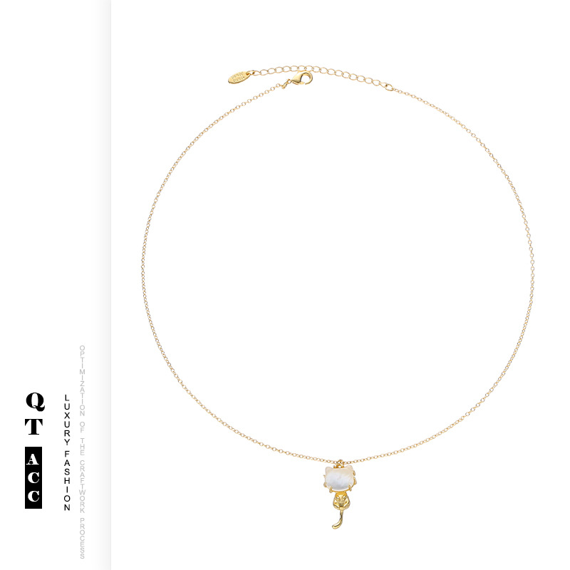 Original lindo gatito animal collar de acero de titanio conchas colgante de mujer joyas de alta calidad de oro 18K joyas