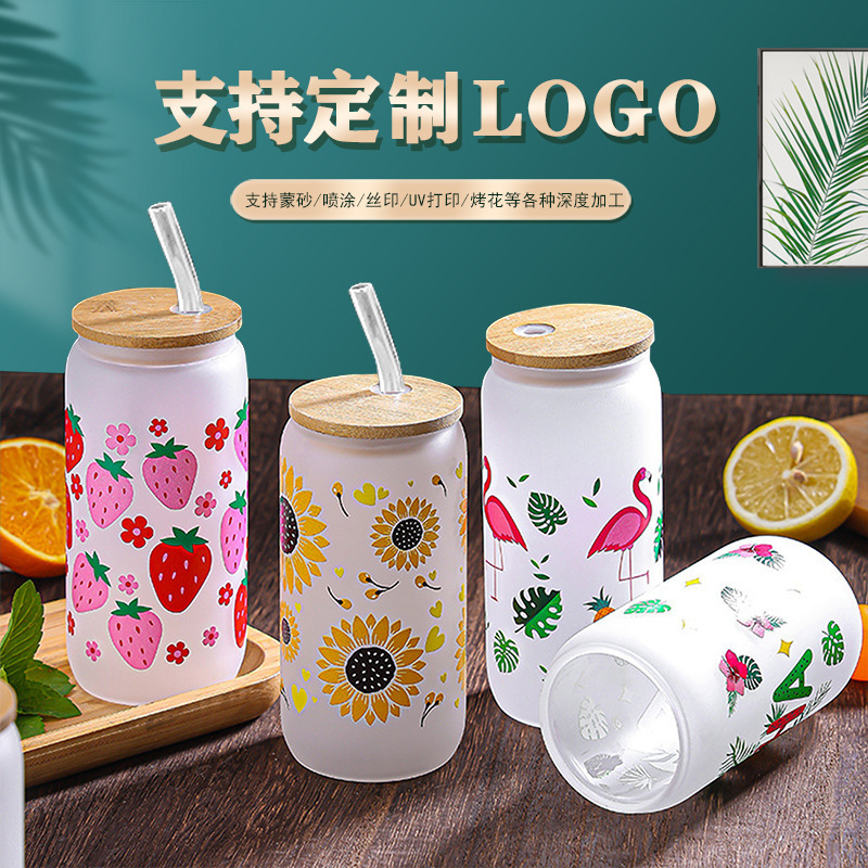 亚马逊跨境高硼硅玻璃吸管杯可乐杯子带盖咖啡牛奶杯果汁饮料水杯|undefined