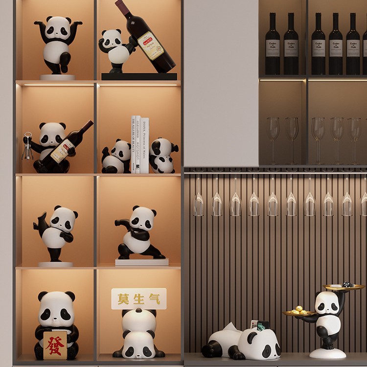 Sala de estar atmosférica de alta gama, decoración de gabinete de vino panda, decoración de gabinete de TV para el hogar de lujo ligero, instalación artesanal de escritorio de oficina de entrada