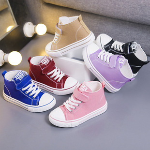 Full Size Range Children's Shoes, Girls' High-Top Canvas Shoes, Boys' Casual Shoes, Students' Flat Shoes, Breathable, Comfortable, Solid Color, Versatile
