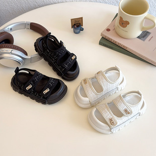Girls' Sandals 2025 Summer New Arrival Baby Girl's Rhinestone Alphabet Buckle Beach Shoes Children's Soft-soled Princess Casual Shoes
