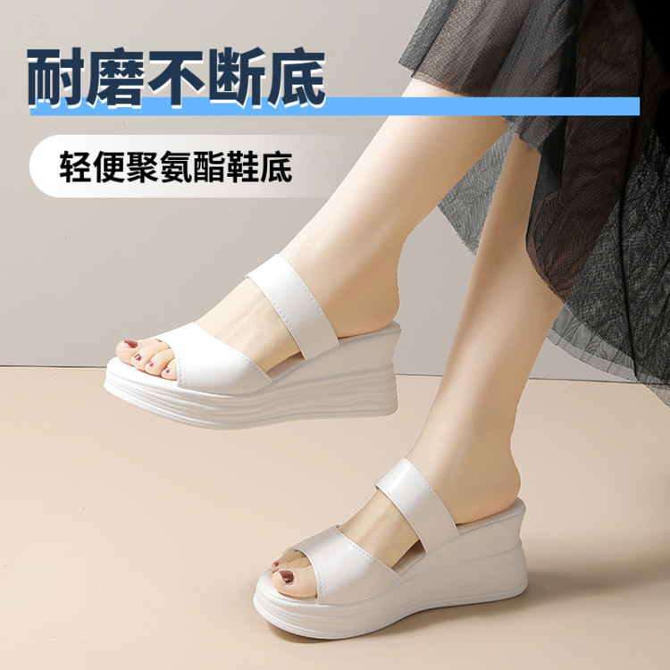 Zapatillas de tacón de verano para mujeres usar 06 nuevo piso grueso impermeable con una boca de pescado trapezo zapatillas ligeras de un pie image 6