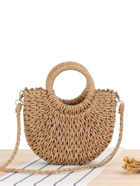Dropshipping Simple Ins Style Popular Semi-Circular Woven Bag Seaside Beach Handbag Vacation Women's Crossbody Bag