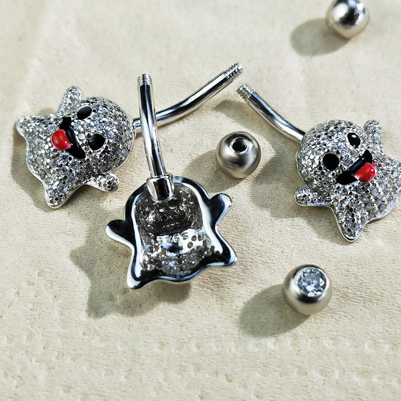 Piercing all'ombelico con diamante a forma di fantasma in argento sterling S925 di Luo Yi Ou, piercing transfrontaliero europeo e americano_voghion.com
