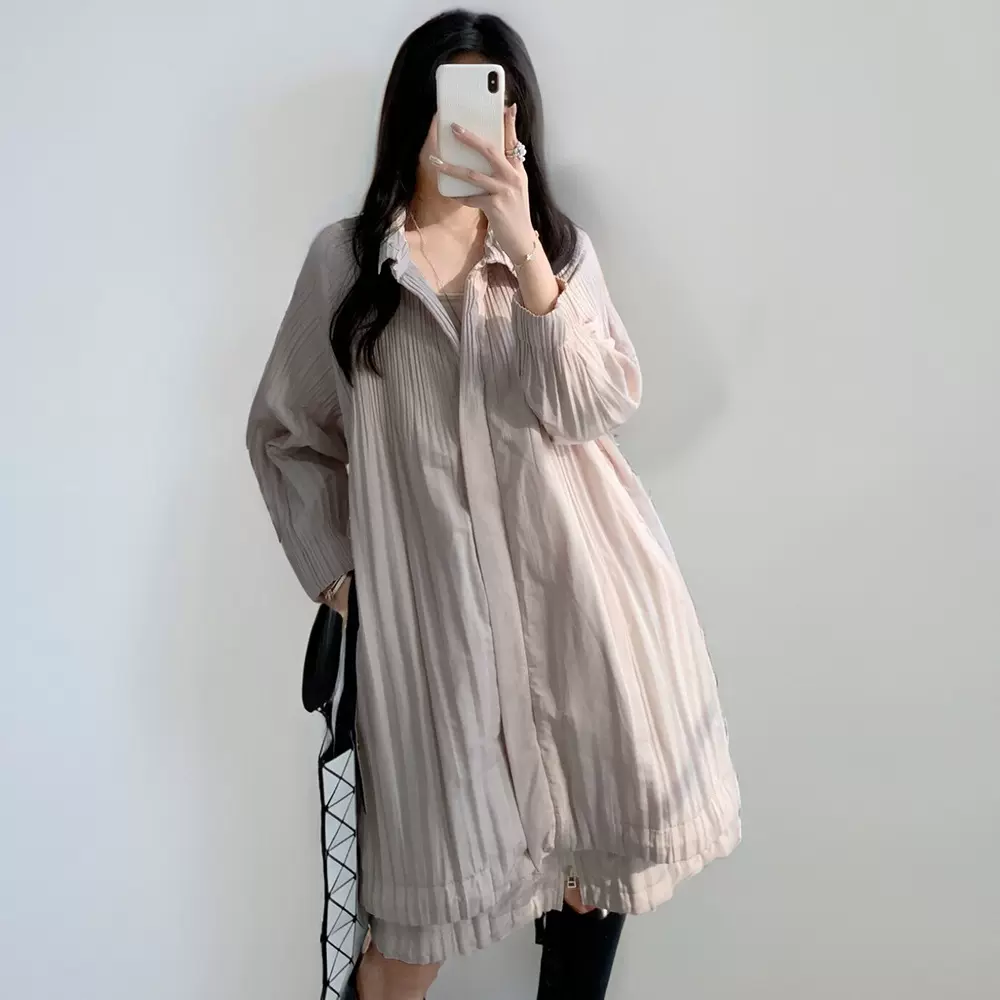 棉服羽绒服女中长款宽松韩版高级感宽松休闲百搭褶皱棉衣外套加厚