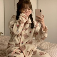 实拍2021新款草莓熊~保暖法兰绒可爱少女学生居家服睡衣套装冬女