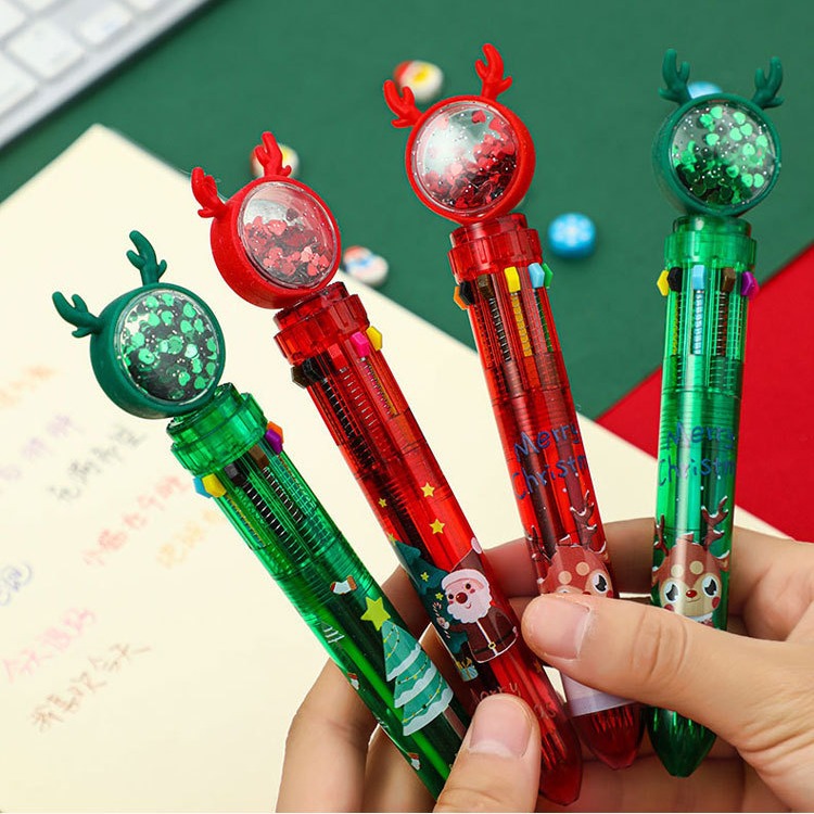 Shiny Christmas Baubles 10-Color Push Button Pen Creative Christmas Gift for Kids Students Small Gift