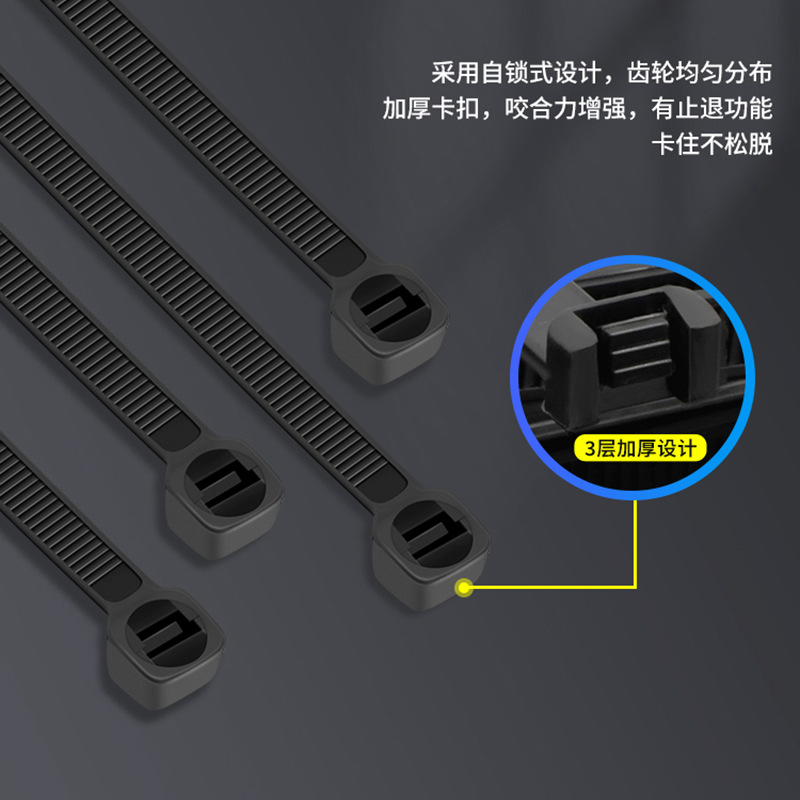 自鎖式尼龍扎帶工業塑料捆綁布線固定器4*200mm強力束線帶德力西