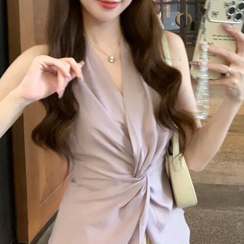 Chic Minimalist Knot Design Sensory Sleeveless Top Trendy Whitening Versatile Solid Color Shirt 2025 Fashion New Arrival