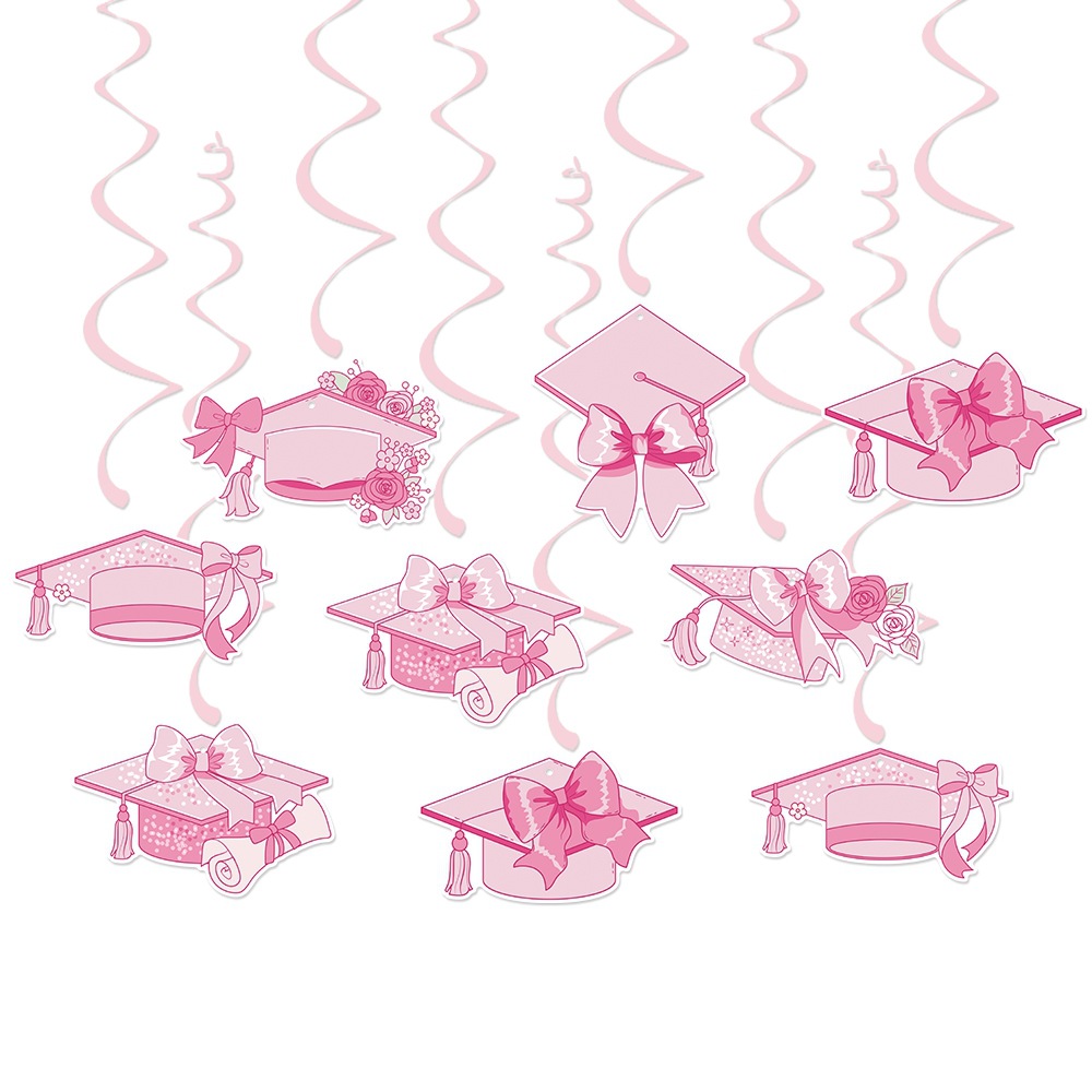 Decoración de ceremonia de graduación transfronteriza colgante en espiral pastel de lazo rosa complemento temporada de graduación suministros de decoración de fiesta