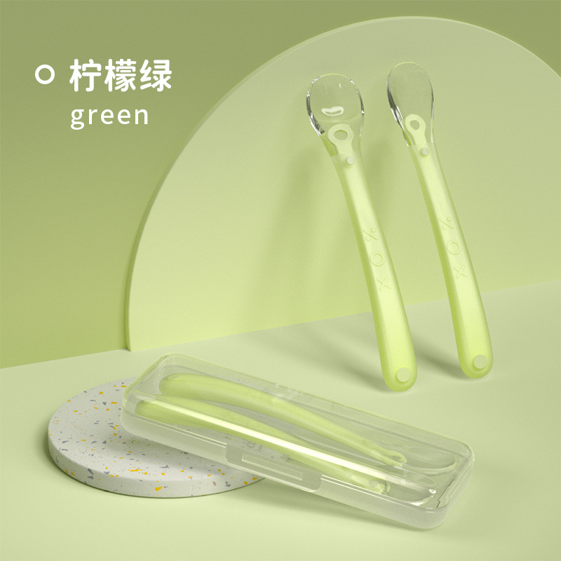 레몬 그린 소프트 헤드 스푼 + 보관 상자가있는 보조 스푼