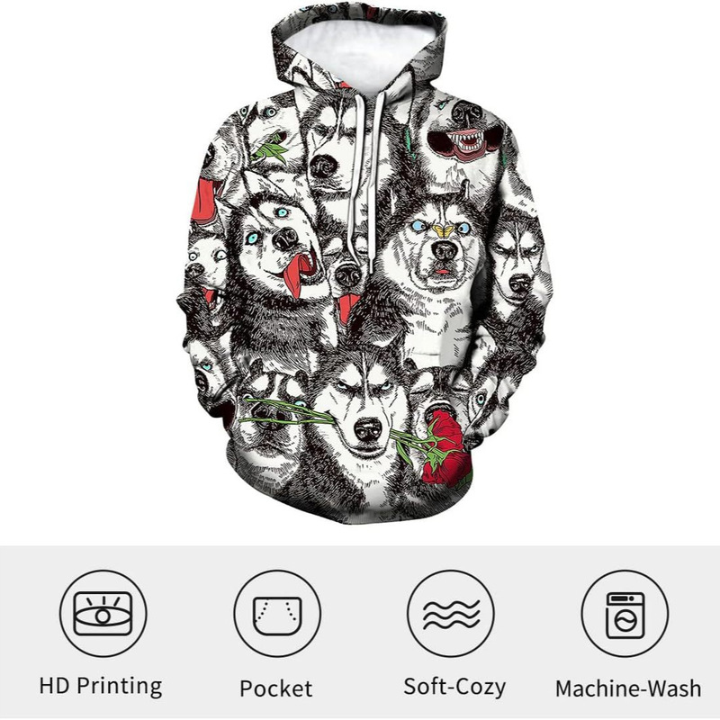 2025 Cross-Border Siberian Husky Printed Hoodie Animal Novelty Fun Casual Versatile Long-Sleeve 2025 Cross-Border Siberian Husky Printed Hoodie Animal Novelty Fun Casual Versatile Long-Sleeve