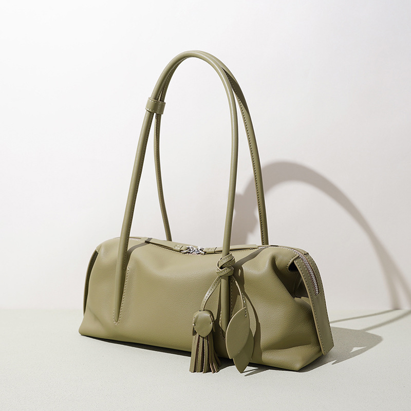 Spring/Summer New Boston Pillow Bag Top Grain Cowhide Handbag Underarm Bag For Women Casual Large Capacity Shoulder Bag - Thumbnail 2