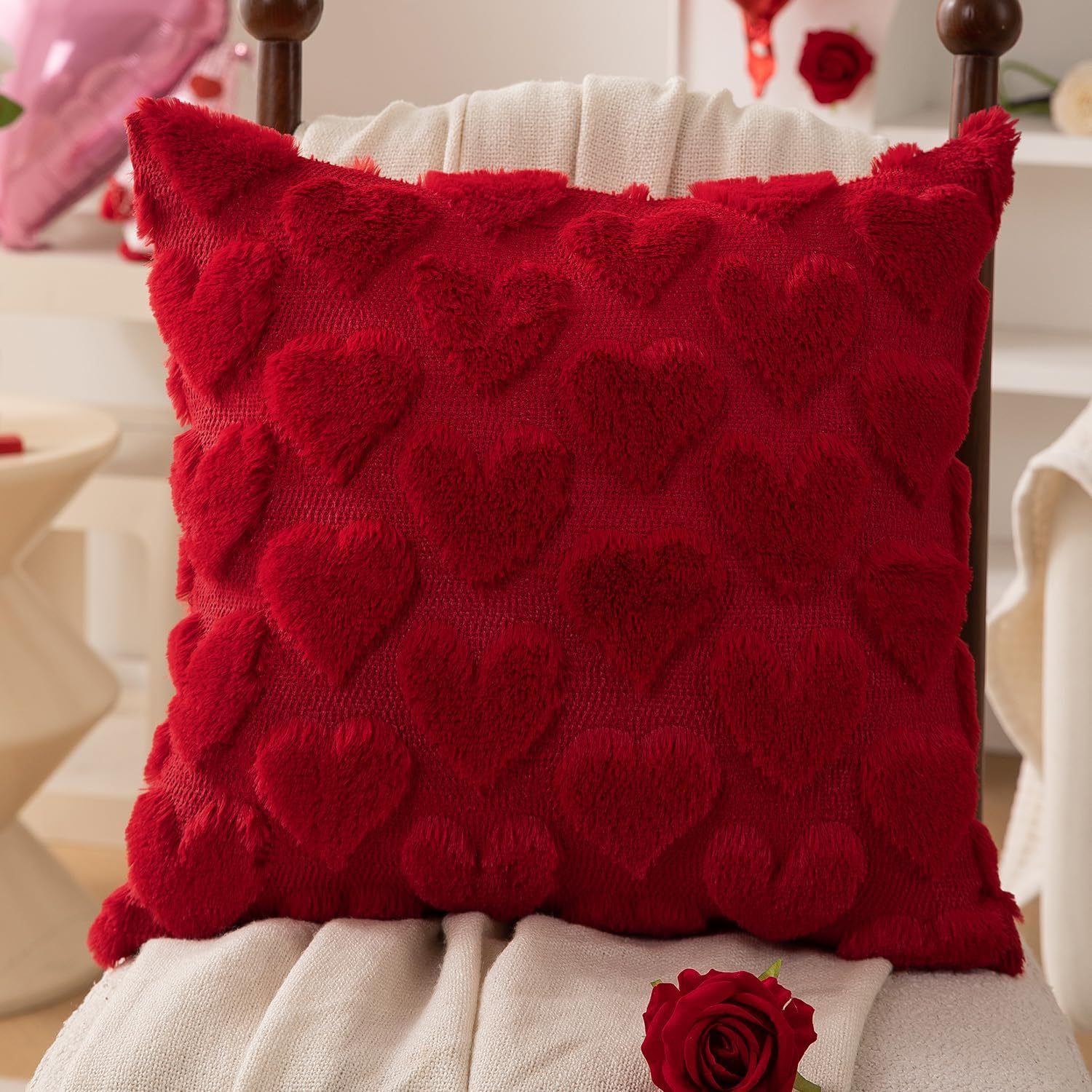 Día de San Valentín transfronterizo peluche almohada cubierta amor bordado jacquard almohada de decoración festiva sofá sala de estar cubierta de cojín