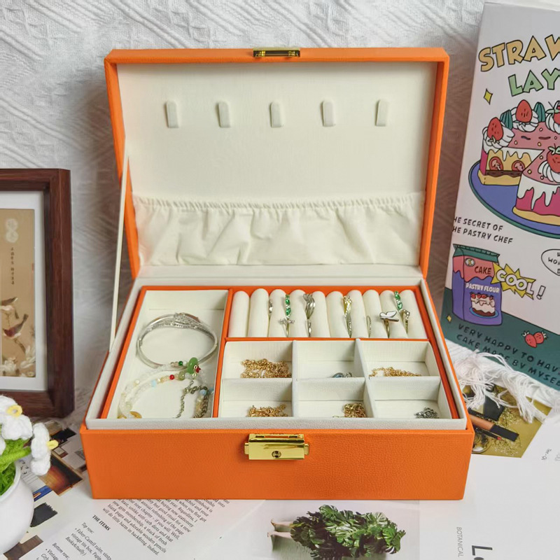 创意双层带锁便携收纳盒通勤首饰包存放耳钉戒指大容量饰品防刮盒|undefined