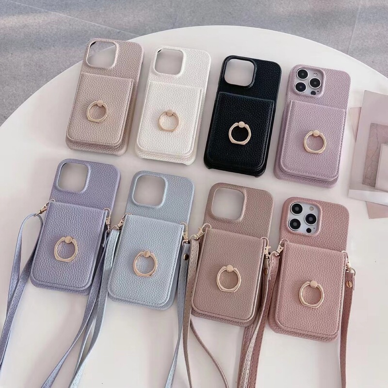 Makeup Mirror Card Holder Case Suitable for iPhone 17 Crossbody Lanyard iPhone 16 Apple 15 Pro Max Phone Case Lychee Stand