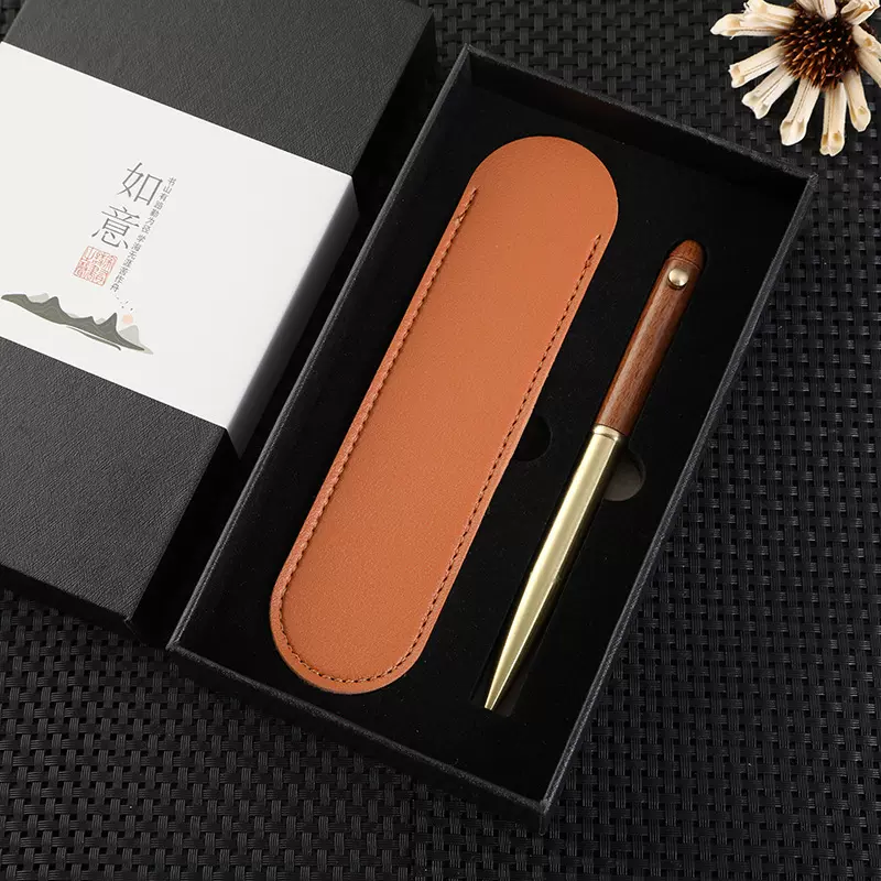 檀木礼品套装PU笔袋木笔商务礼盒套装教师节伴手礼古典文创签字笔