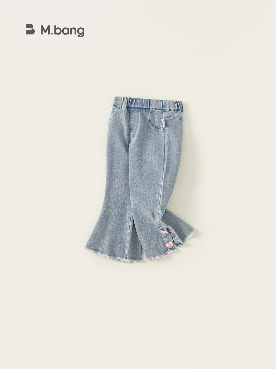 Youbao ropa para niños jeans para niñas primavera para niños nuevo estilo azul claro pies micro-hebilla de amor jeans para niños de moda image 3