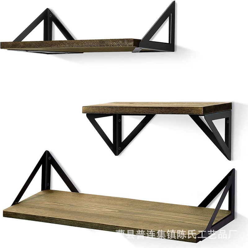 厨房木质置物架铁架浮动架木质碳化置物架铁艺架墙装收纳置物架