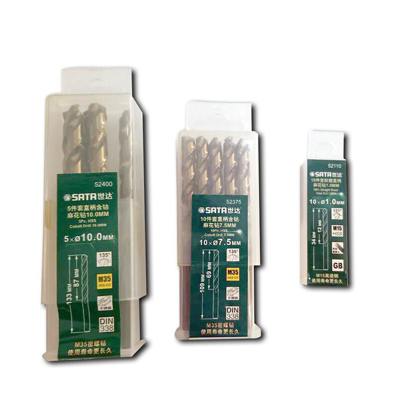 SATA 52355 10 piezas conjunto de taladro de torsión de mango recto que contiene cobalto 5,5 mm