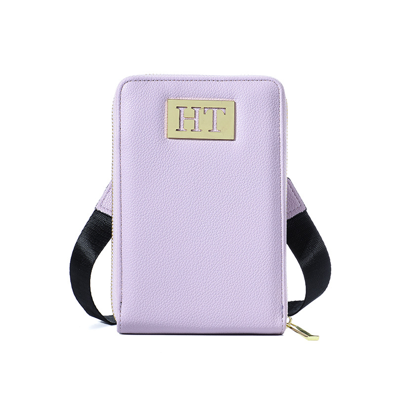 Bolso del teléfono móvil con cremallera bolso de hombro simple del color sólido de las mujeres cartera multifuncional bolso de cuero de las mujeres bolso del teléfono móvil al por mayor