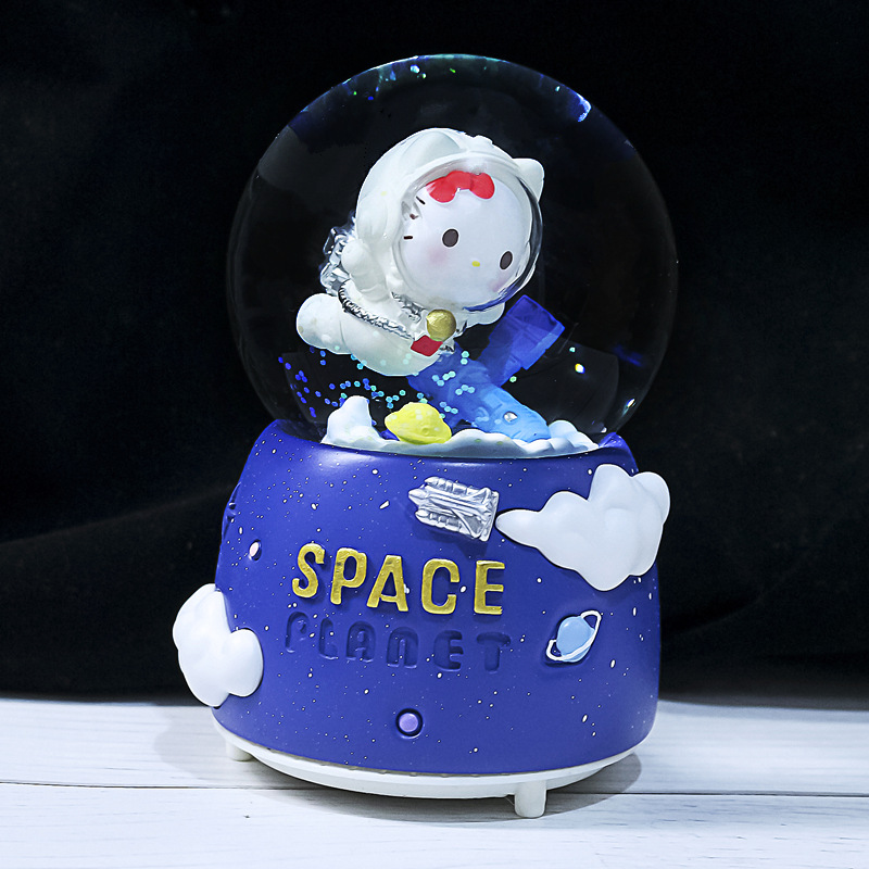 Nueva bola de cristal de mapache rosa pequeña, nieve, caja de música luminosa, luz nocturna, caja de música de regalo, artesanía de una pieza