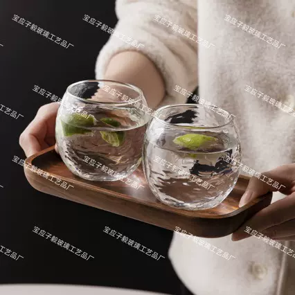 日式锤目纹玻璃啤酒杯家用威士忌杯耐热水杯慕斯茶杯牛奶果汁杯子