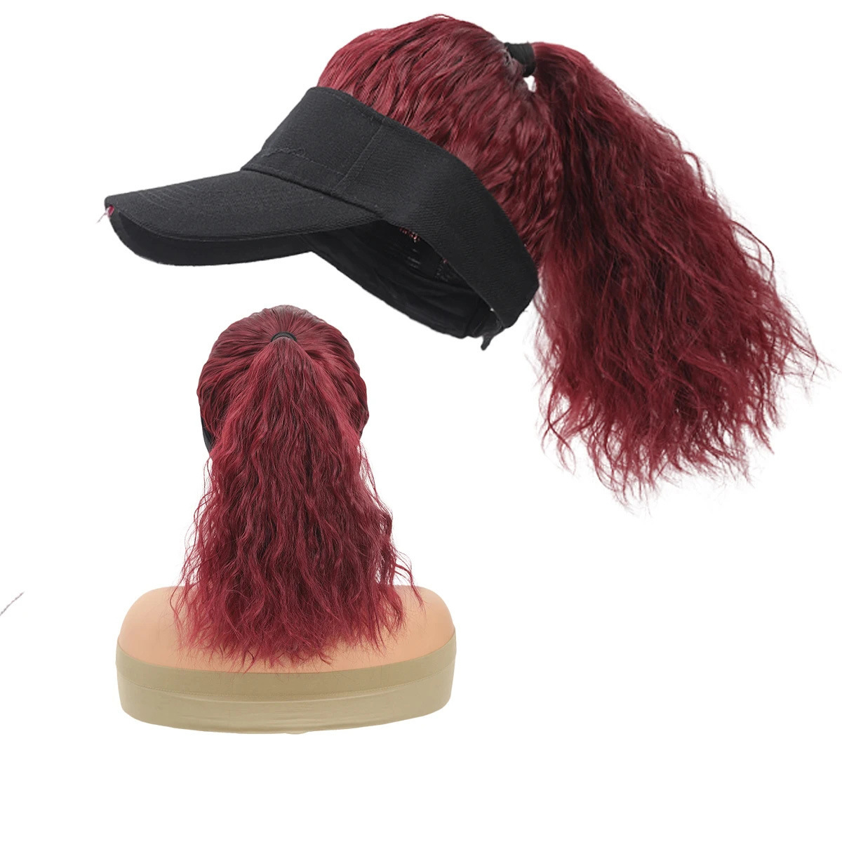 Comercio exterior Amazon venta caliente damas encapuchadas pelucas de cola de caballo personalidad europea y americana ondulado sombrero vacío peluca