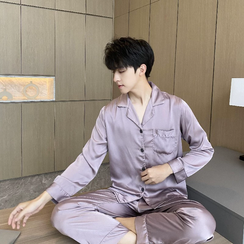 Silk summer pijama, long-sleeve, trousers, high-quality style