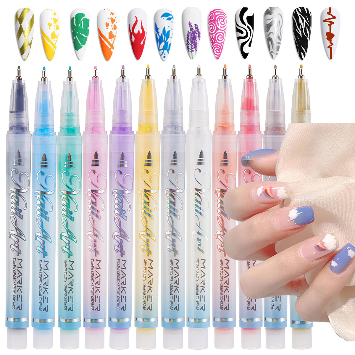 Cross-Border Hand-Painted Nail Art Liner Pen, Colorful Acrylic Marker Pen, Quick-Drying Water-Based Needle Tip Graffiti Pen, Specialized for Nails