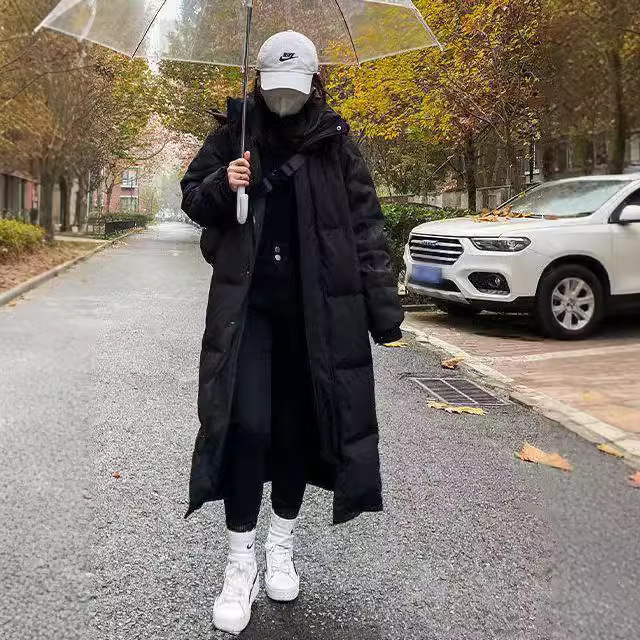 Zhongxi Art Exam Women's down Cotton Coat, Extra Long Over-The-Knee 2026 New Model, Dongdaemun Thick Loose Cotton Jacket