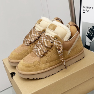 Furry shoes sports casual sneakers real fur integrated thin strap low-top snow boots autumn and winter plus velvet large cotton shoes for women