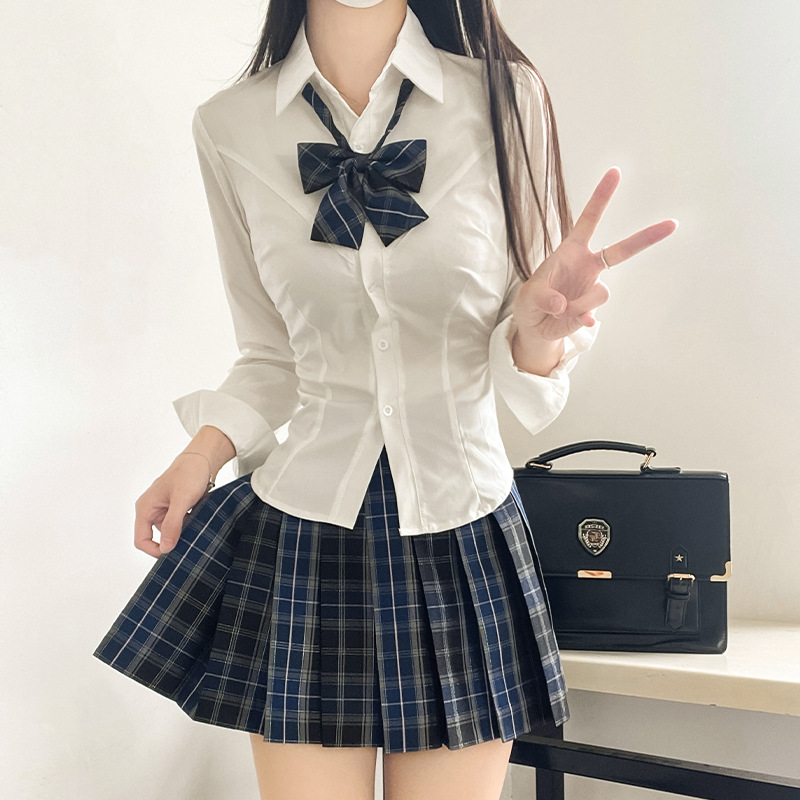 JK 허리 신칭 셔츠 긴팔 V 넥 순수한 정욕 핫 소녀 다목적 슬리밍 일본 대학 스타일 셔츠 여성용
