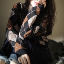 2024新品羊毛衫 复古棕咖调菱格 浓郁且满载格调 羊毛针织衫 毛衣